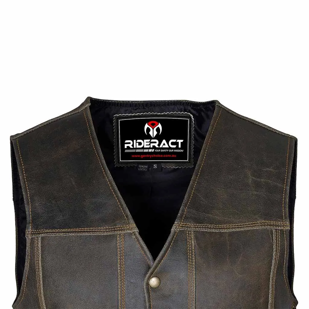 RIDERACT® Harley Distress Leather Vest Stud Closure