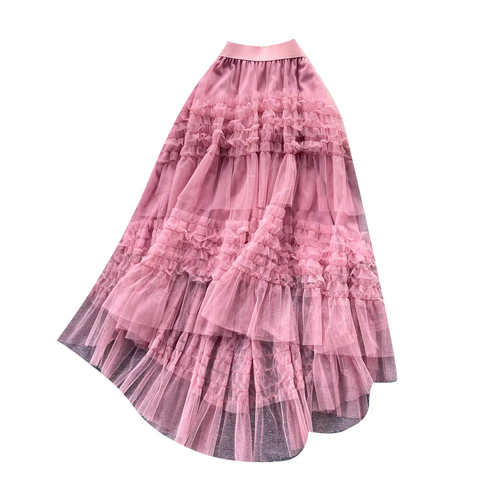 Ruffled Mesh Irregular Layered Skirt