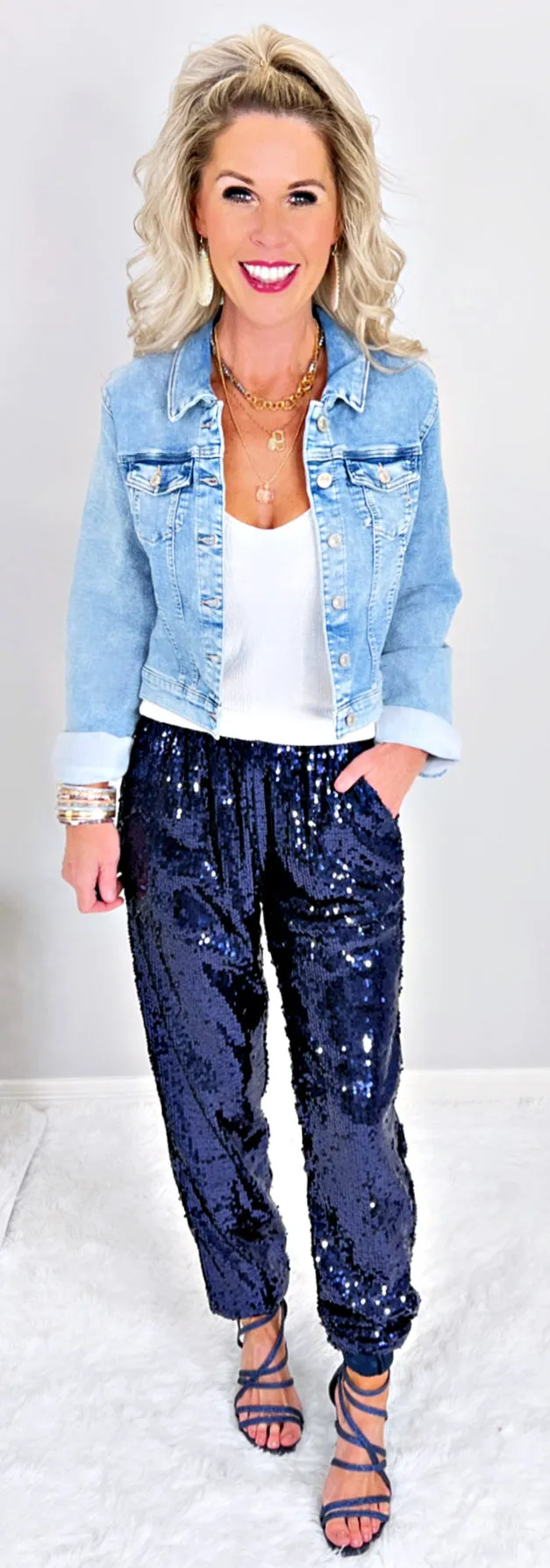 Sequin Joggers -Navy