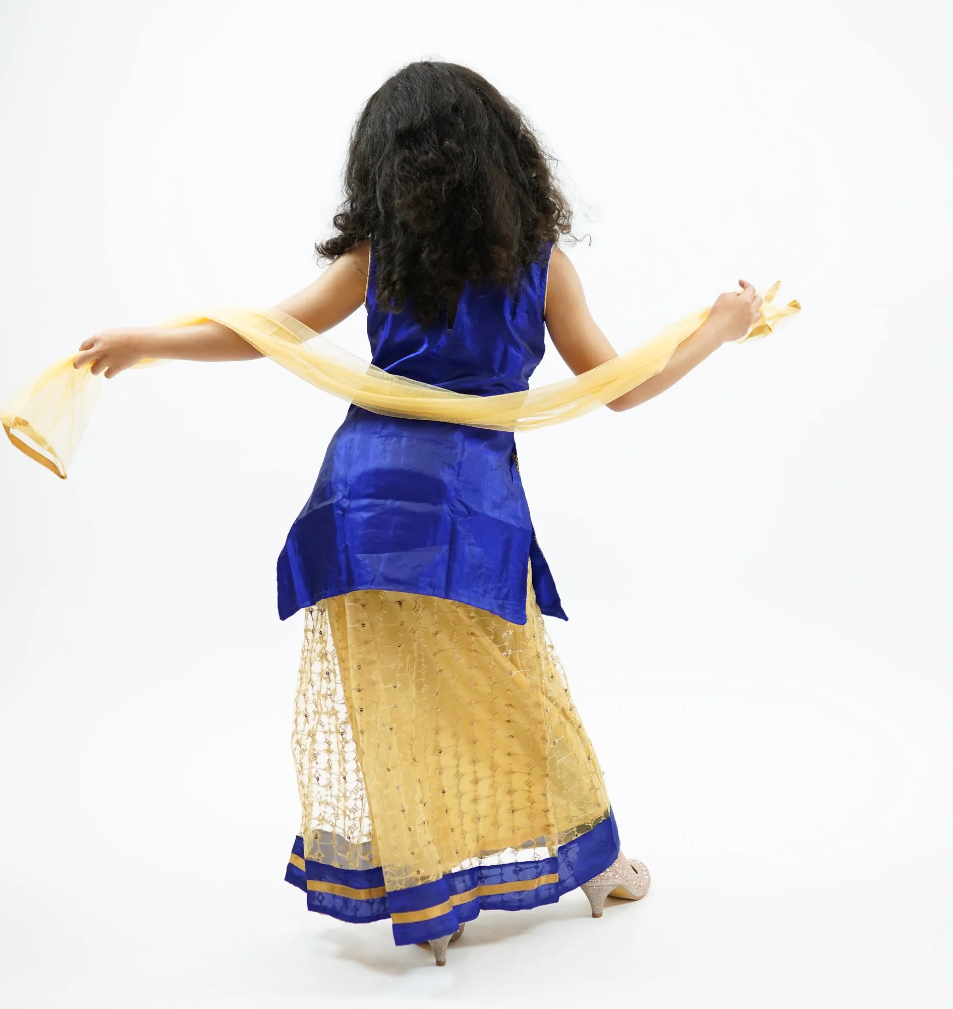 Silk Gold With Egyptian Blue Trim Lehenga Skirt