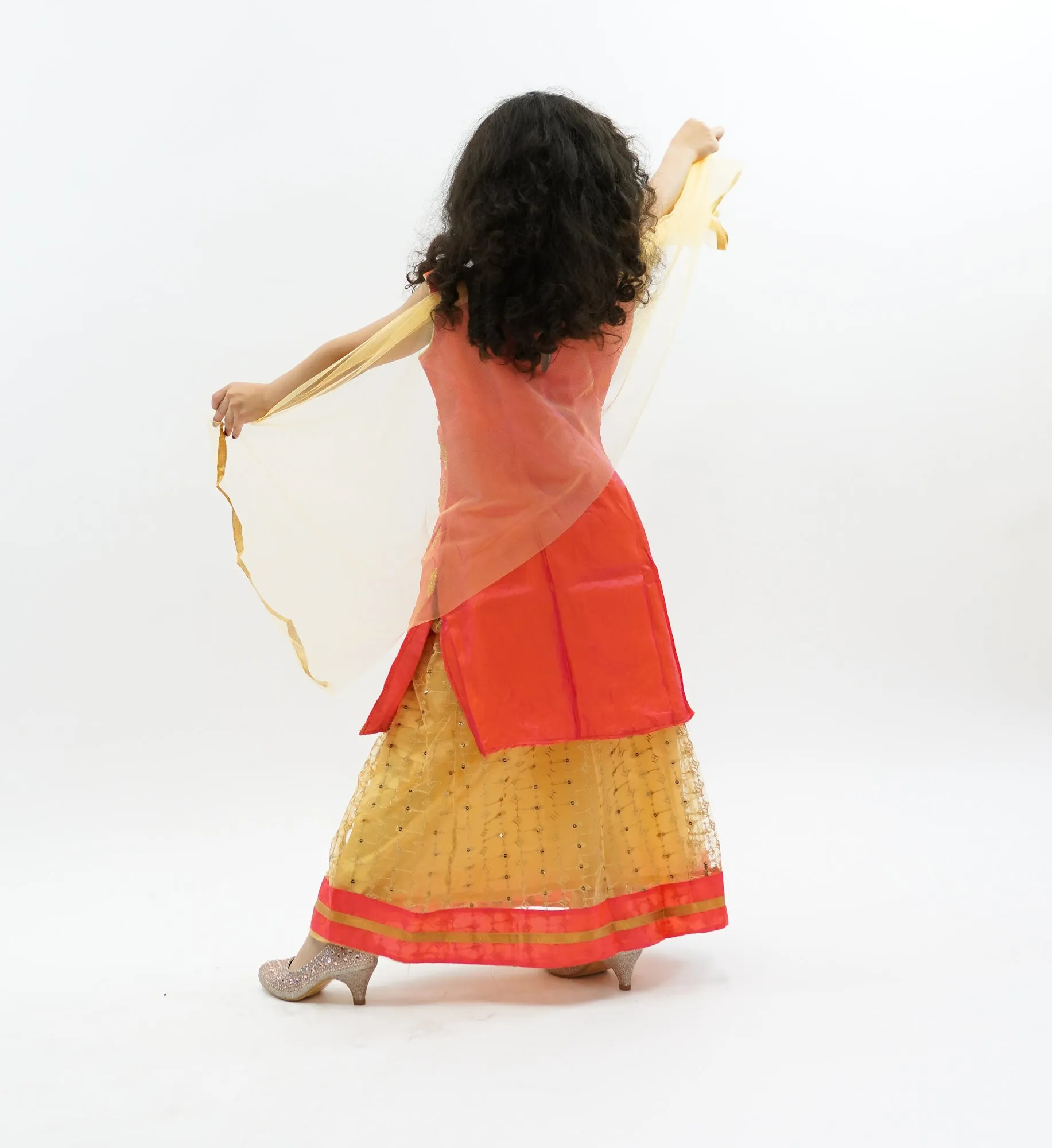 Silk Gold With Salamander Orange Trim Lehenga Skirt