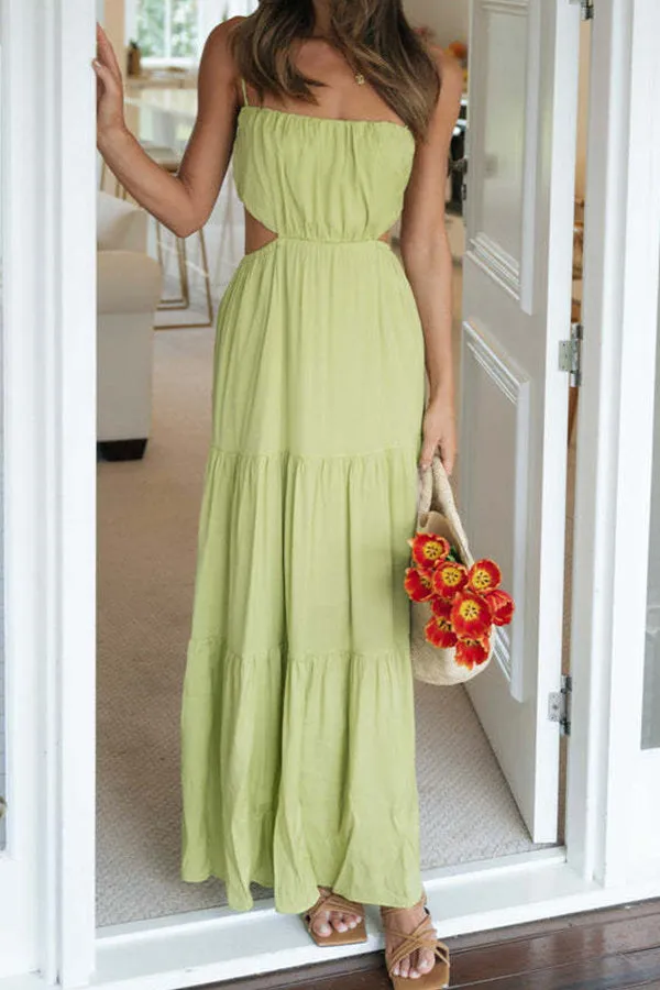 Sleeveless Open Waist Panel Layered Long Swing Dress