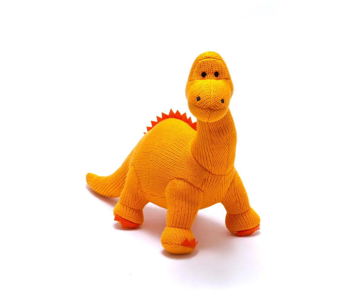 Small Orange Knitted Dinosaur Rattle