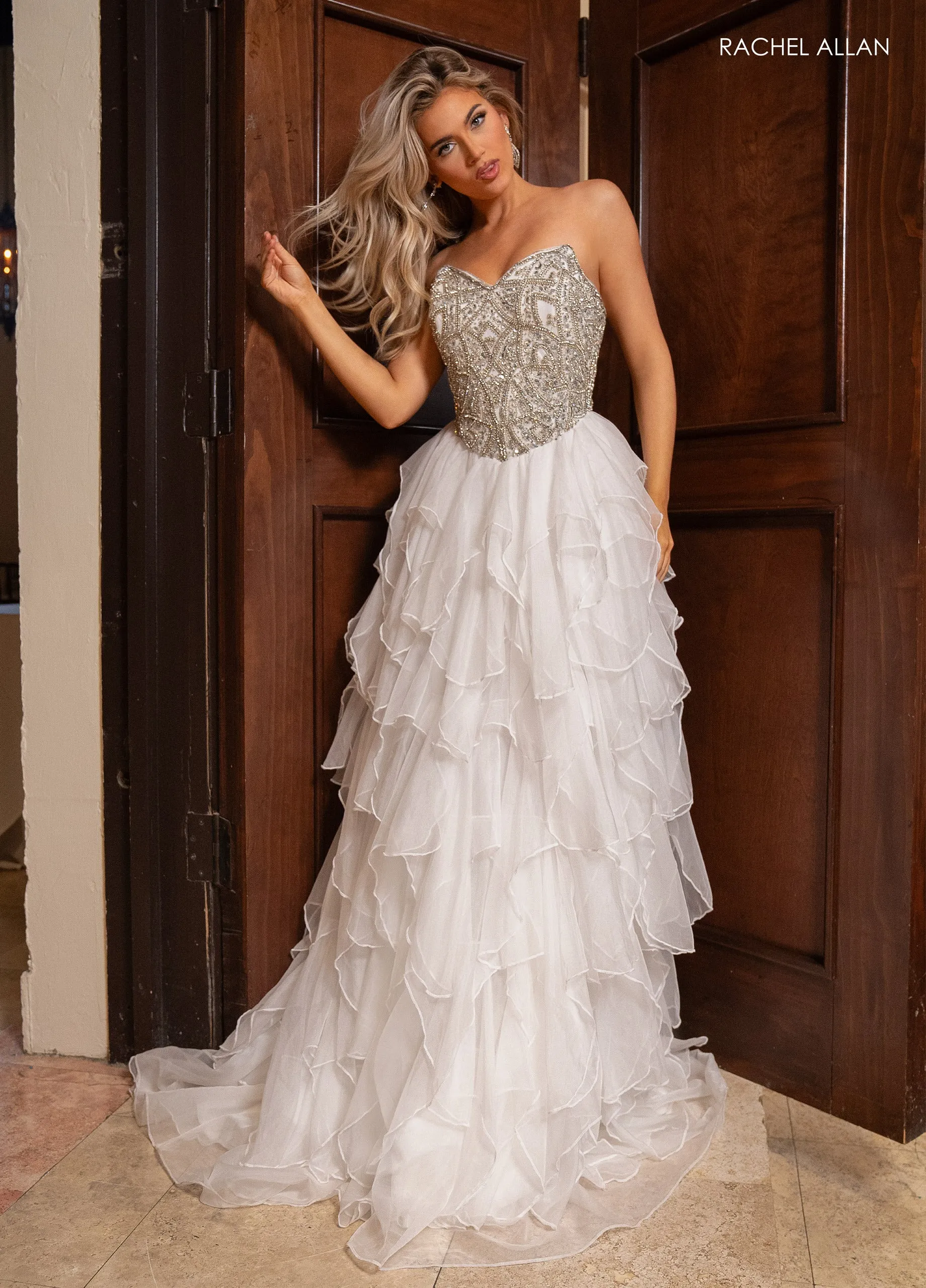 Strapless A-line Ruffled Gown by Rachel Allan 70788