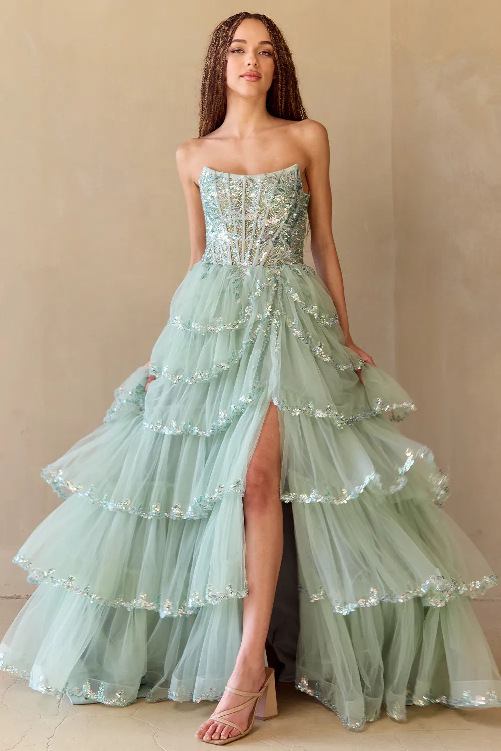 Strapless Layered A-line Gown by Amelia Couture 4033