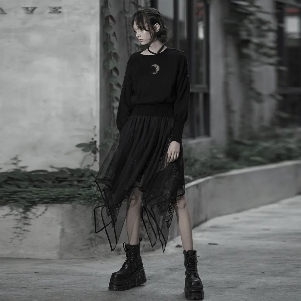 Stylish Black Gothic Layered Mesh and Lace Skirt