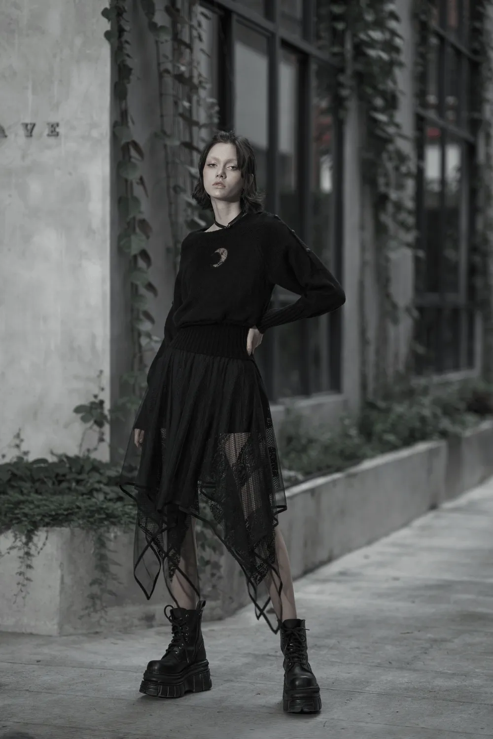 Stylish Black Gothic Layered Mesh and Lace Skirt