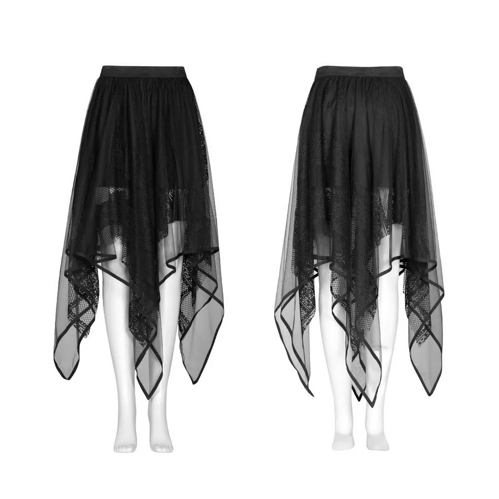 Stylish Black Gothic Layered Mesh and Lace Skirt