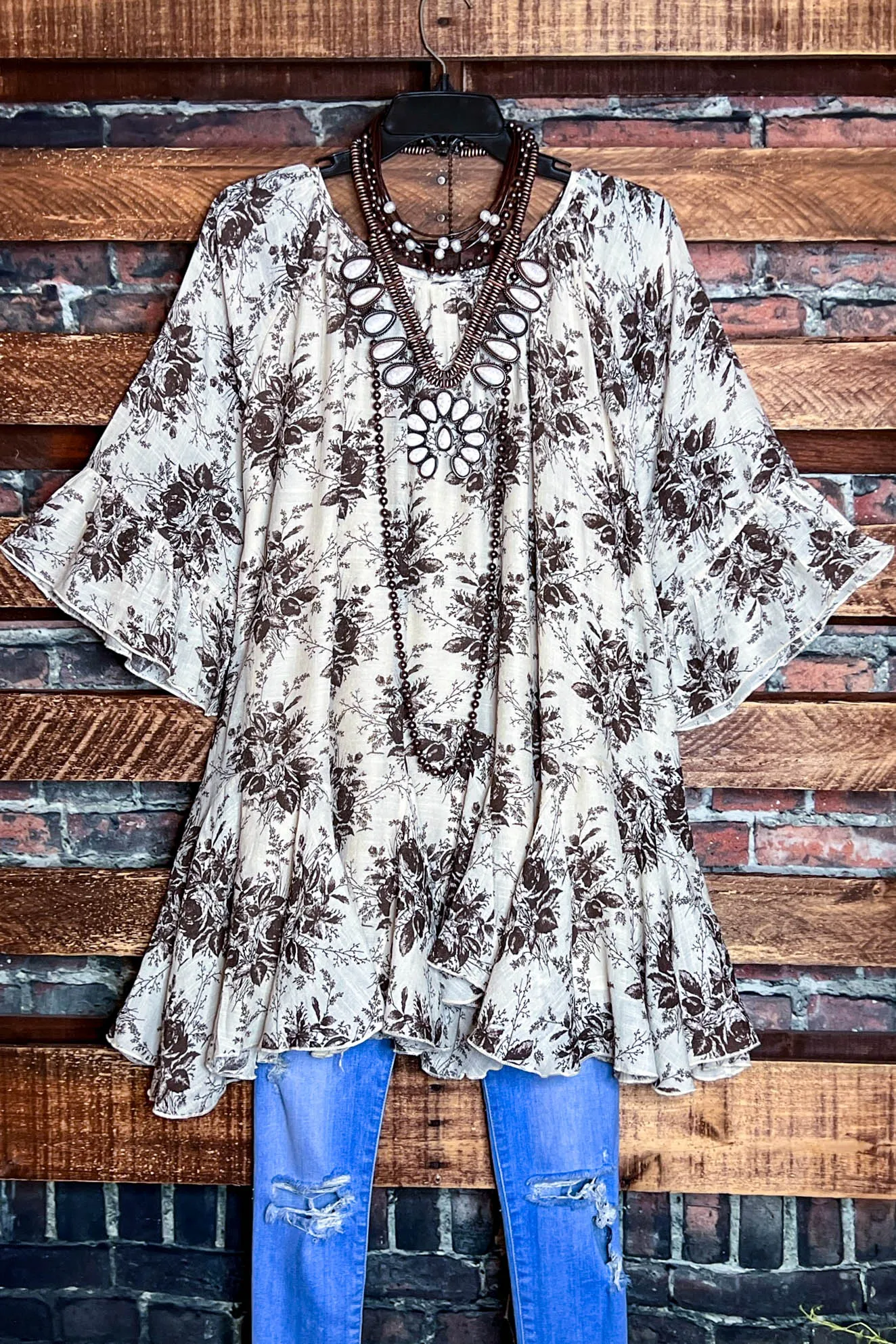 SUNSET CHASER BOHO SWING OVERSIZED TUNIC IN BEIGE & MOCHA