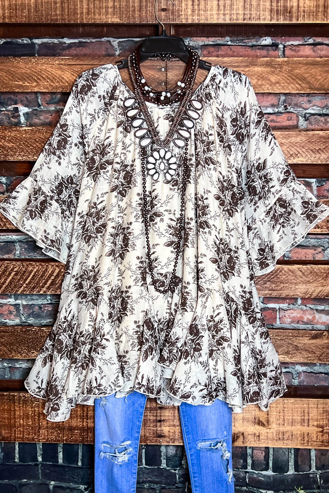 SUNSET CHASER BOHO SWING OVERSIZED TUNIC IN BEIGE & MOCHA