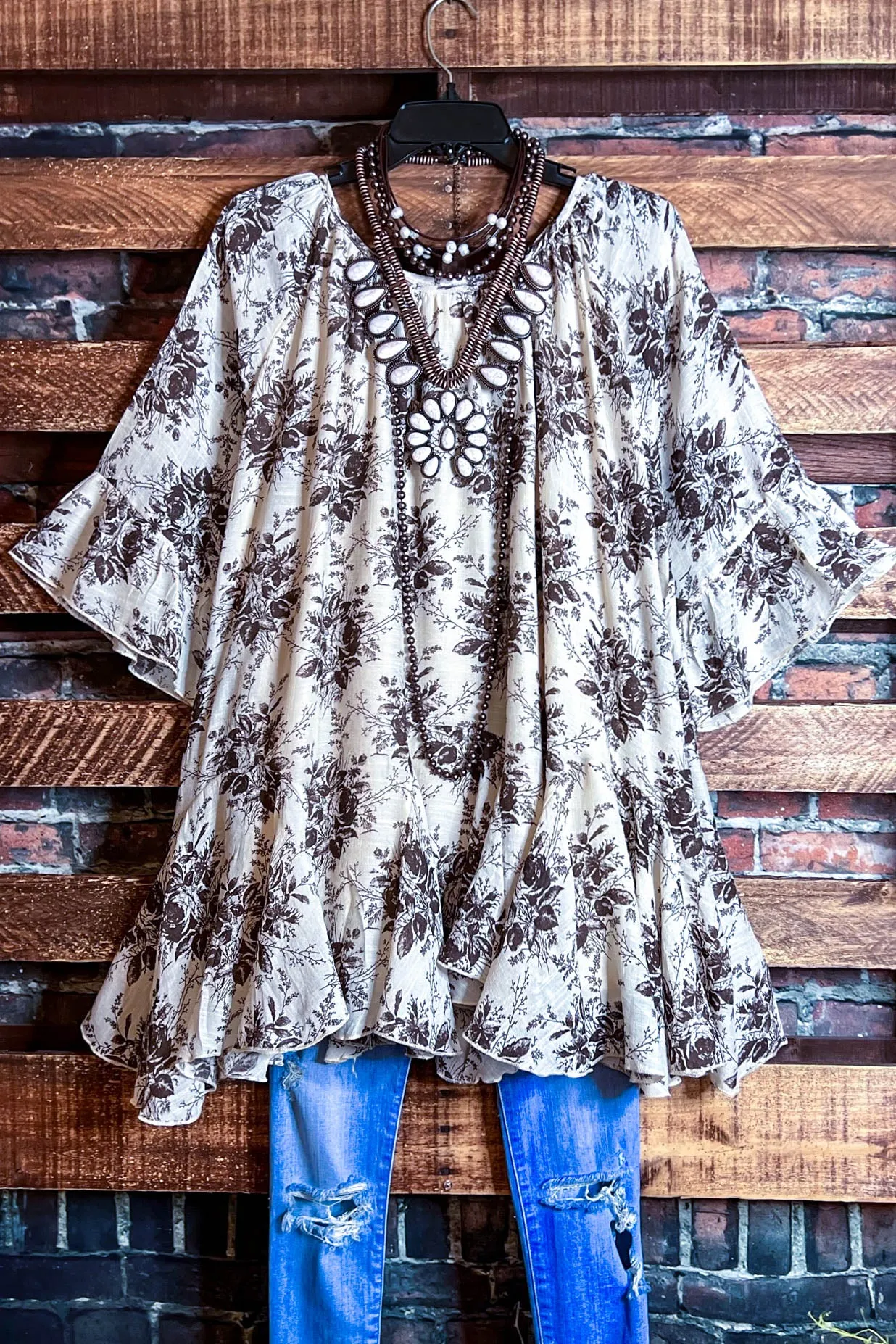 SUNSET CHASER BOHO SWING OVERSIZED TUNIC IN BEIGE & MOCHA