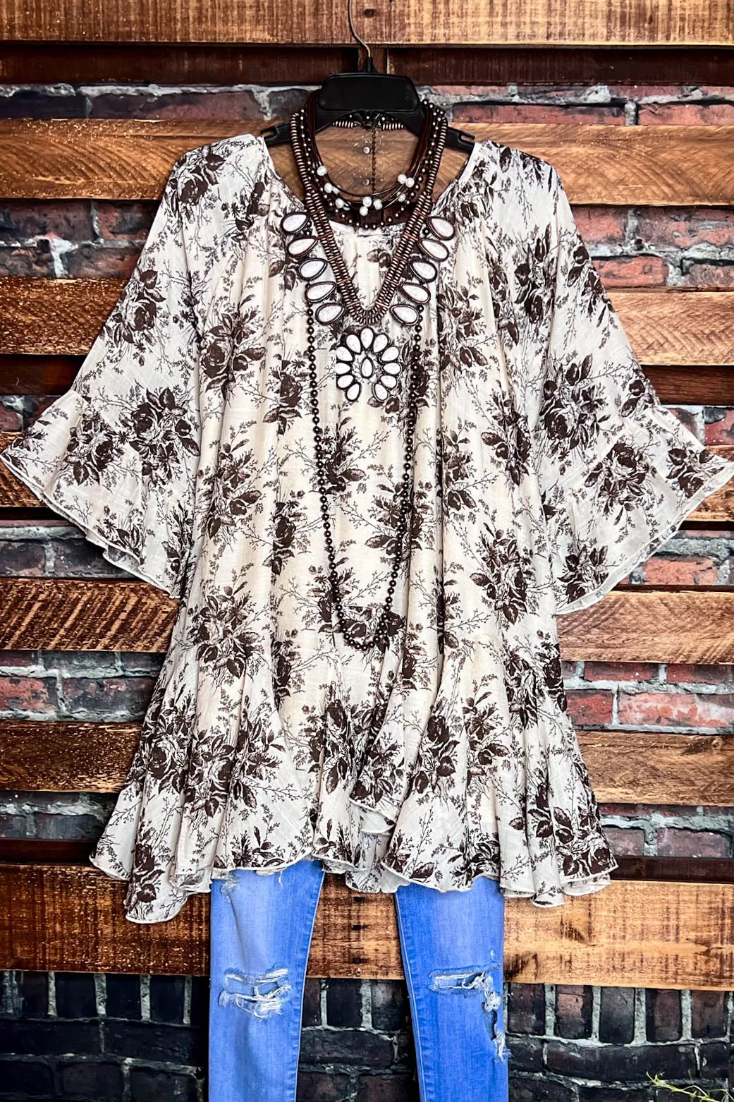 SUNSET CHASER BOHO SWING OVERSIZED TUNIC IN BEIGE & MOCHA