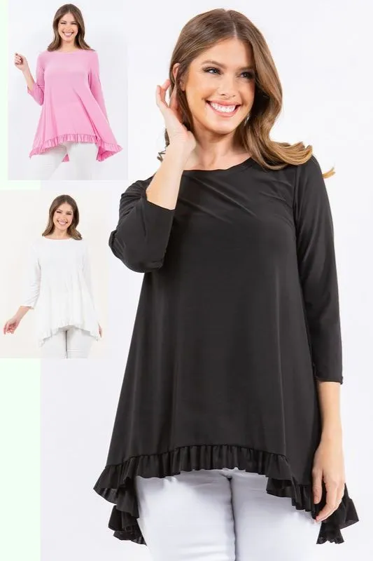 Sweet Lady Solid Tunic Top - Black/ Off White/ Pink