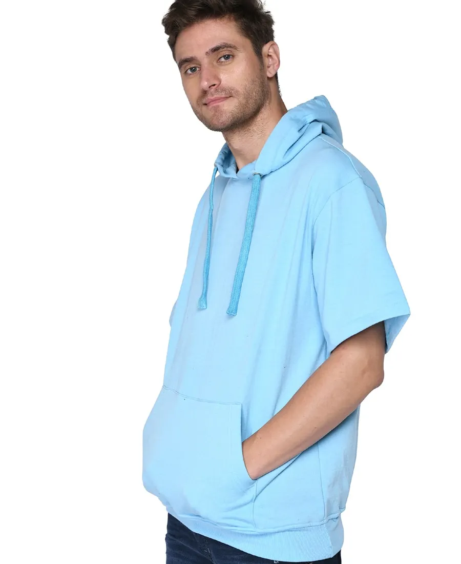 SXV Solid Plain Half Sleeve Sweatshirt Hoodie for Men & Women (AQUABLUE)