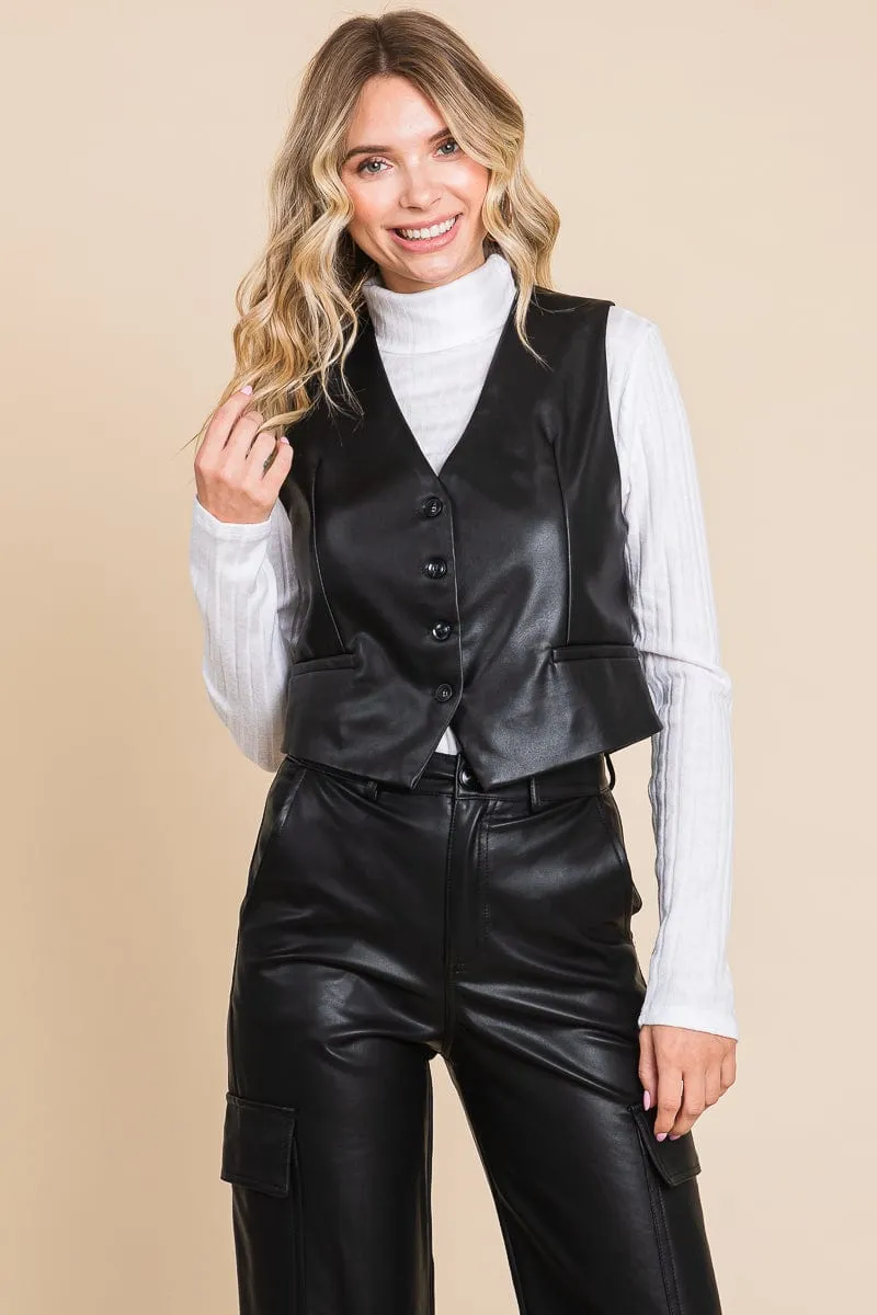 Tailored Faux PU Leather Vest