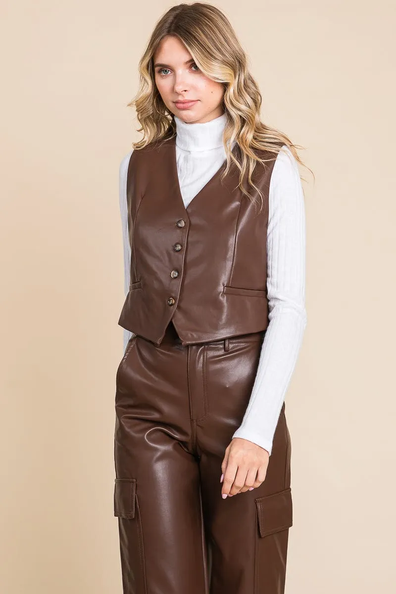 Tailored Faux PU Leather Vest