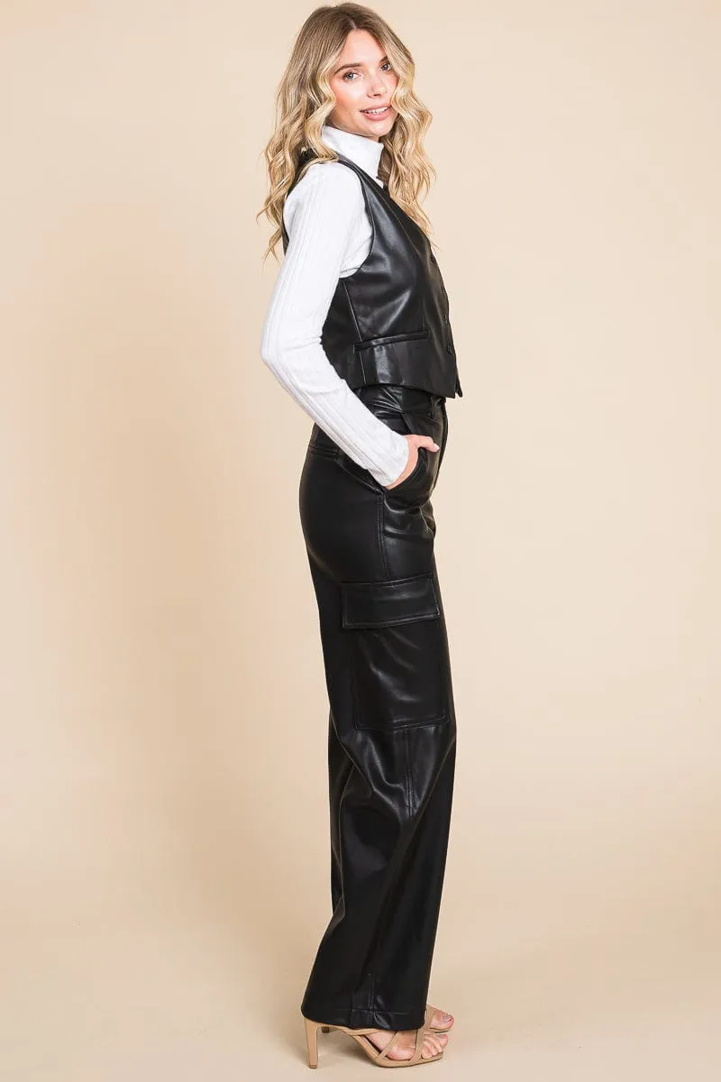 Tailored Faux PU Leather Vest