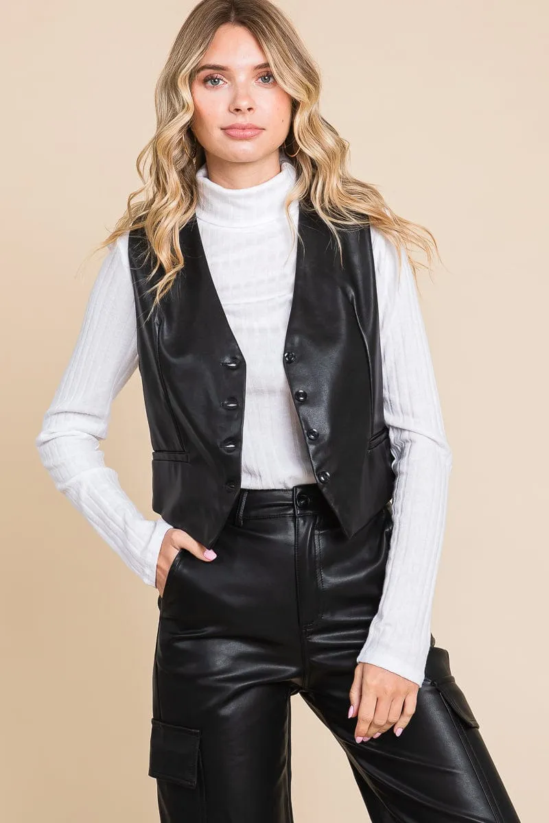 Tailored Faux PU Leather Vest