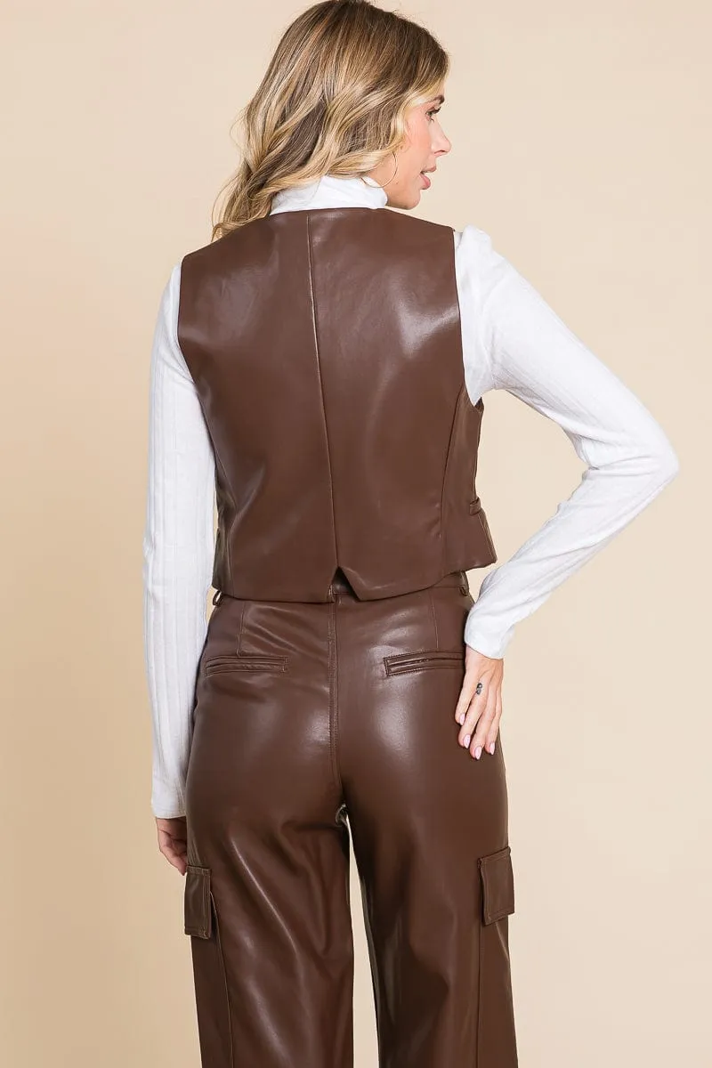 Tailored Faux PU Leather Vest