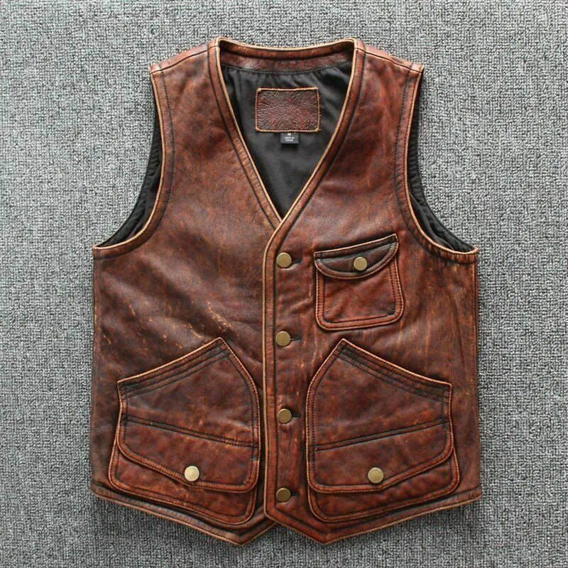 Timeless Vintage Brown Biker Vest: Empowering Power Motorcycle Leather Jacket