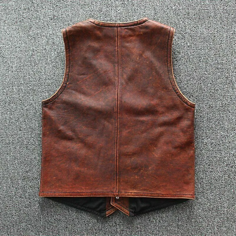 Timeless Vintage Brown Biker Vest: Empowering Power Motorcycle Leather Jacket