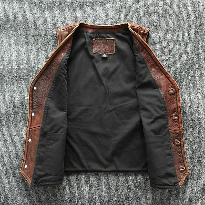 Timeless Vintage Brown Biker Vest: Empowering Power Motorcycle Leather Jacket