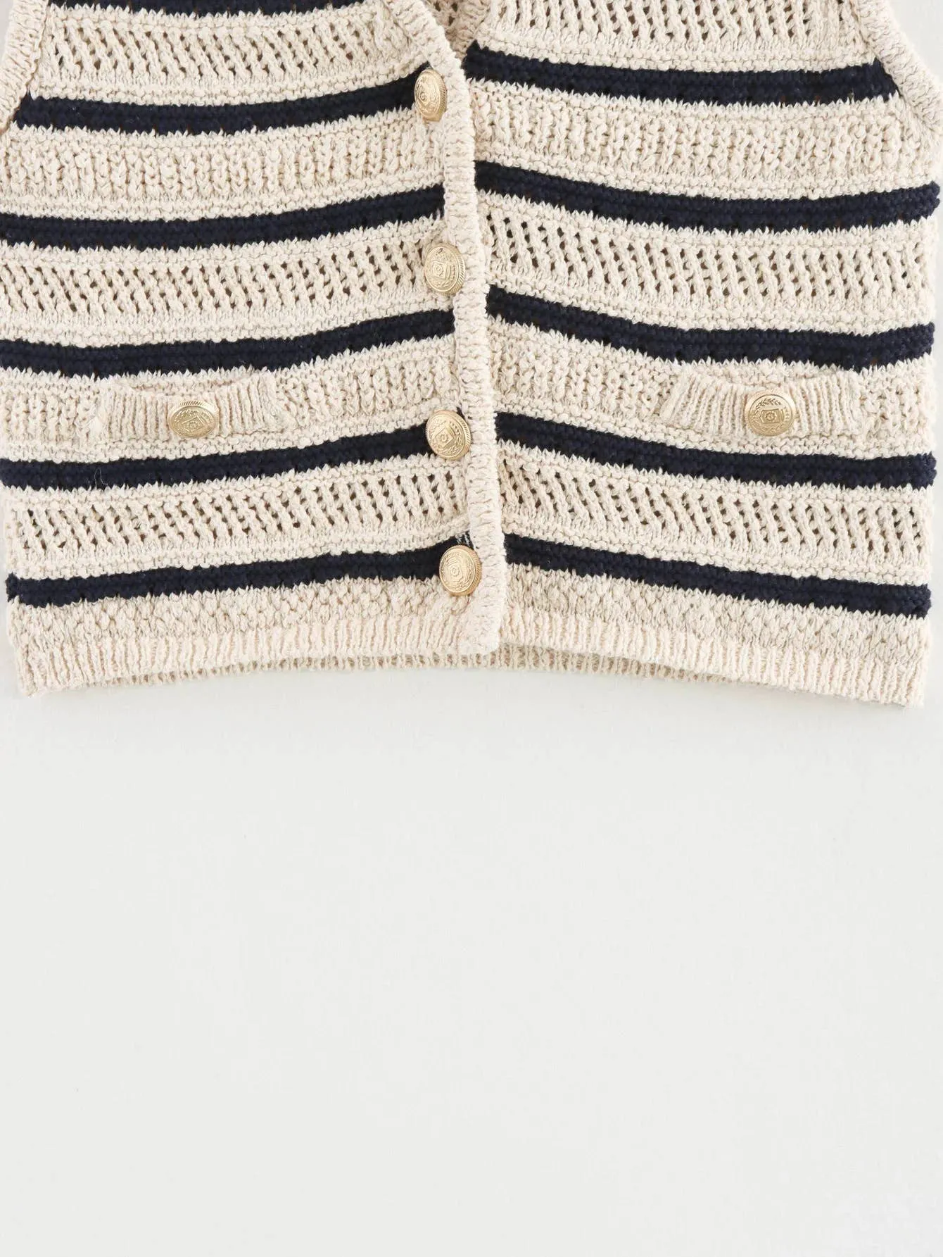 V-neck striped knitted Cardigan vest