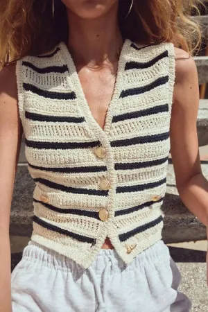 V-neck striped knitted Cardigan vest