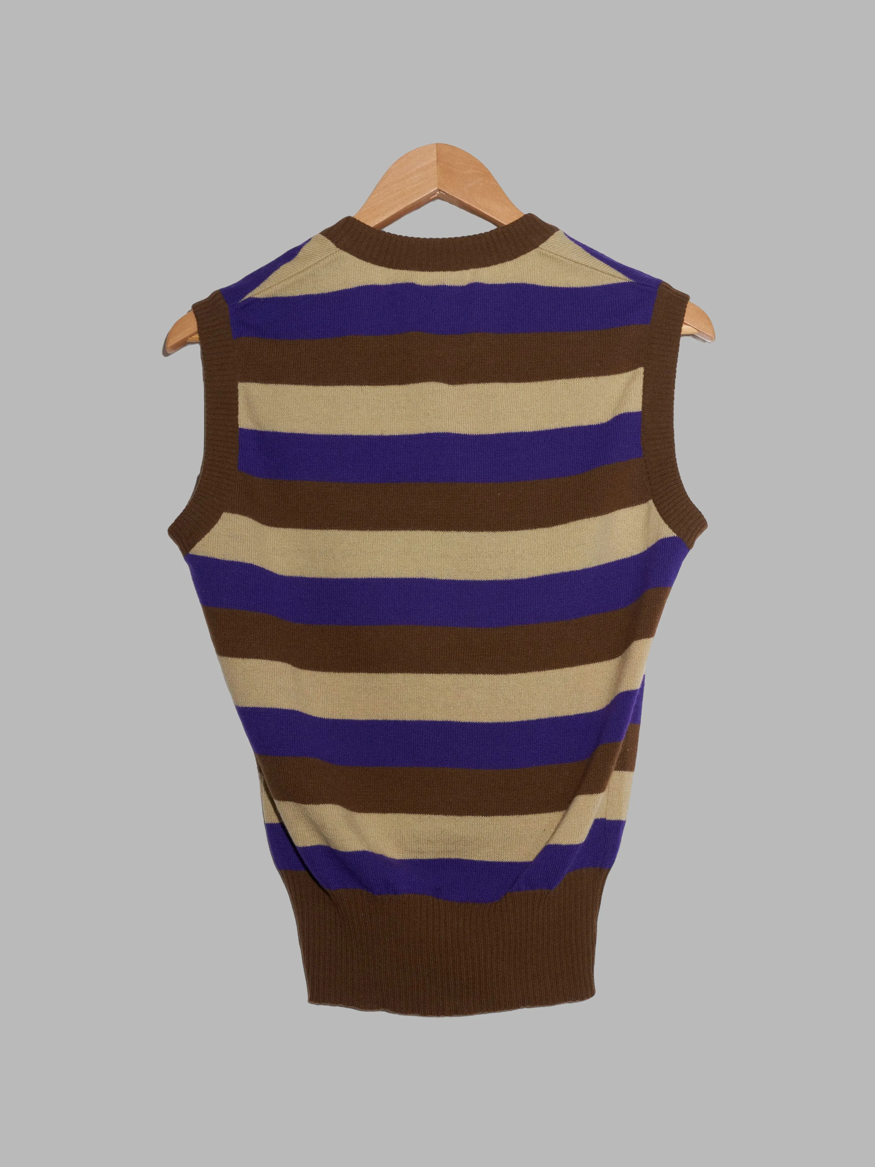 Valentino Uomo 1980s striped brown beige purple wool knitted vest - S M L