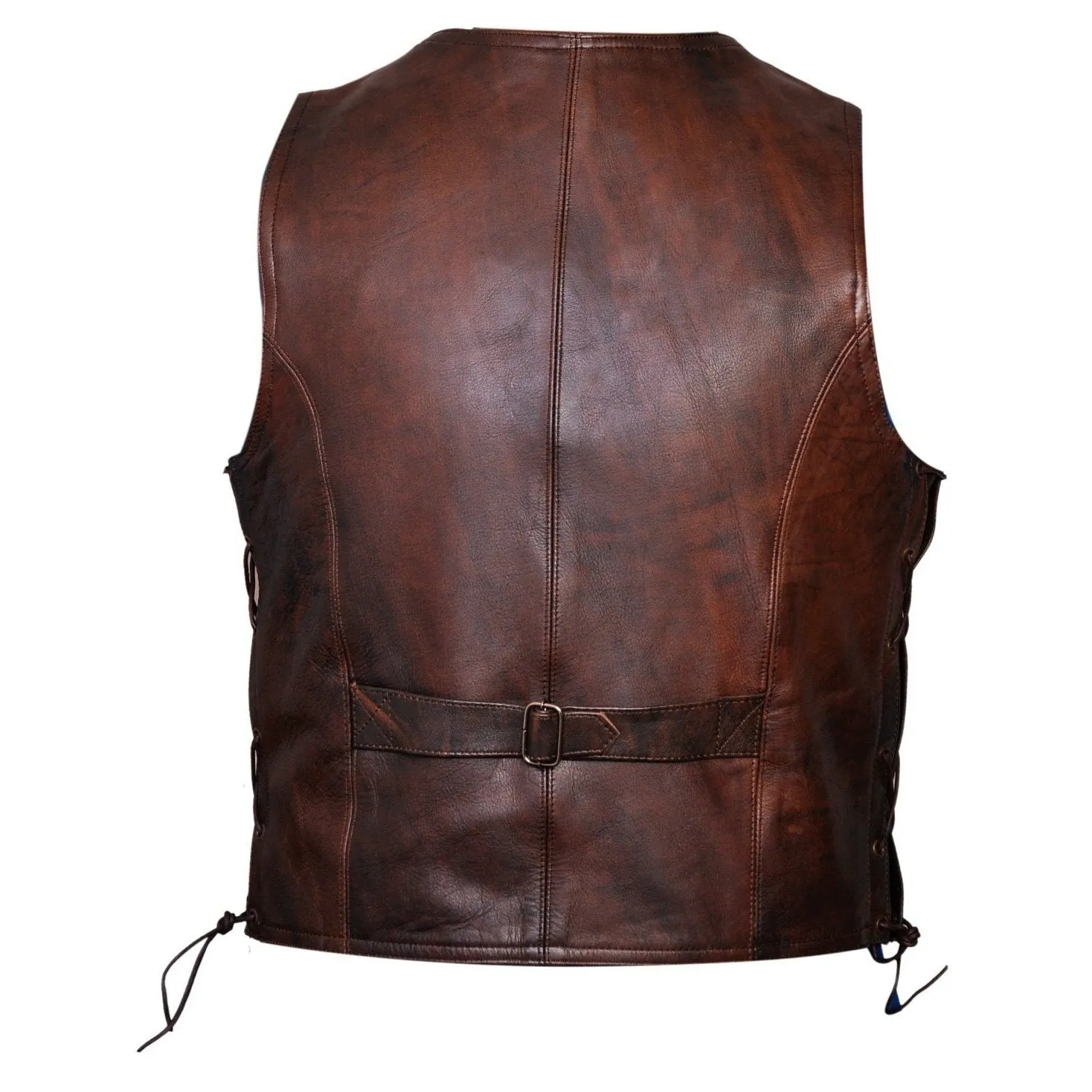 Vintage Brown Side Lace Biker Leather Waistcoat Vest