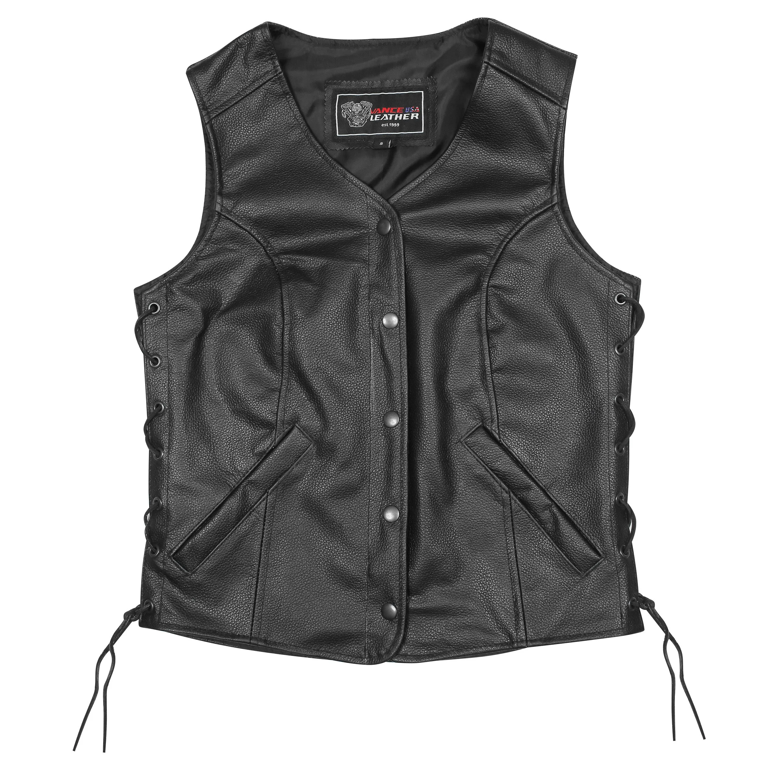 VL1048S Economy Leather Ladies Five-Snap Lace Side Vest