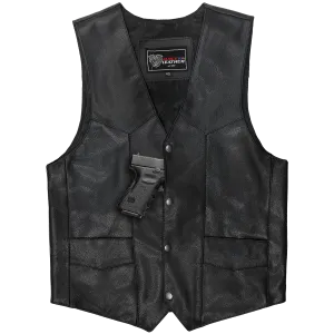 VL921S Standard Leather Men's Plain Side Vest Conceal Carry Pockets & Single Seam Back