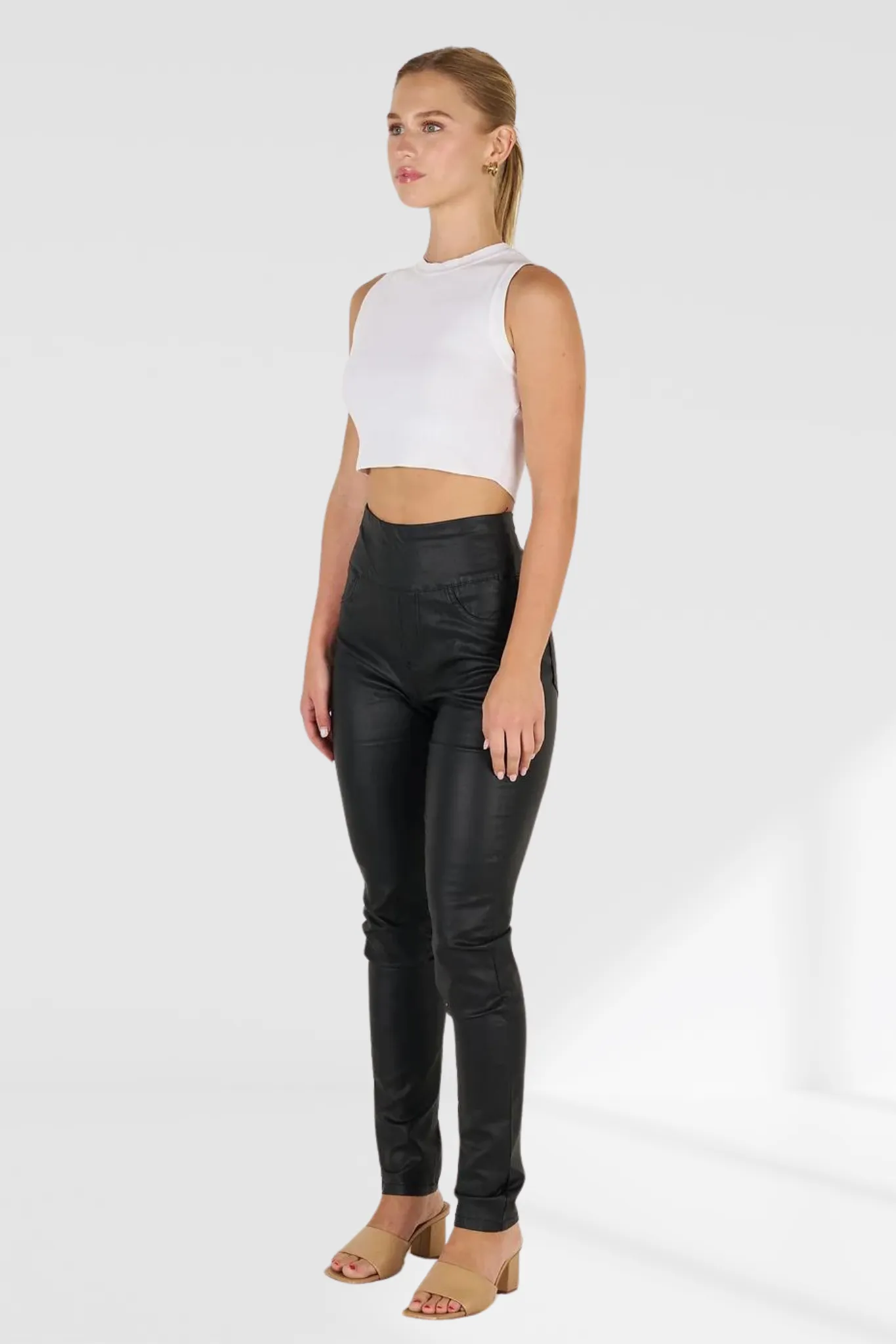 Wakee Faux Leather Wet Look Pants - Pull Up Fit