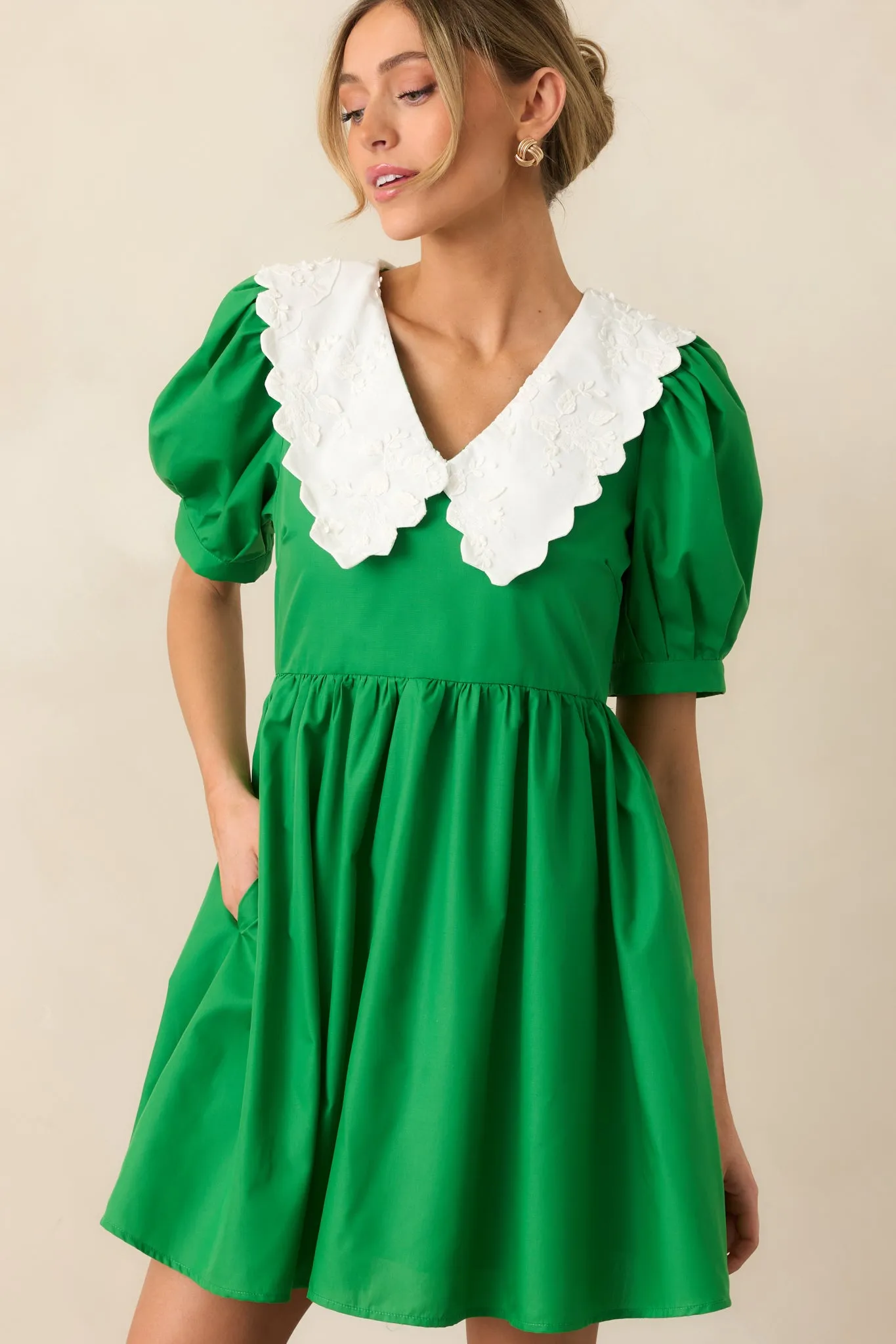 Weekend Brunch Green Collared Mini Dress