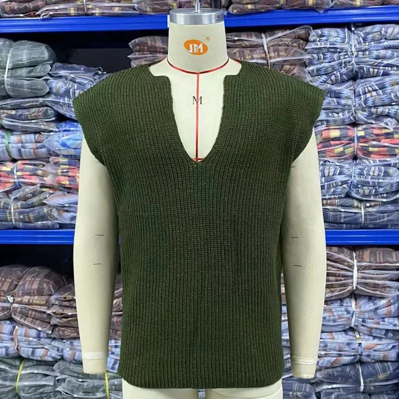 Wiaofellas  - Spring Autumn Men Knitted Vest  V-Neck Sleeveless Sweater  Vintage Oversize Loose Knit Tank Tops   Leisure Waistcoat Streetwear