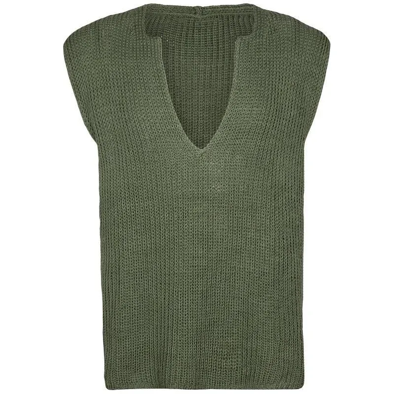 Wiaofellas  - Spring Autumn Men Knitted Vest  V-Neck Sleeveless Sweater  Vintage Oversize Loose Knit Tank Tops   Leisure Waistcoat Streetwear