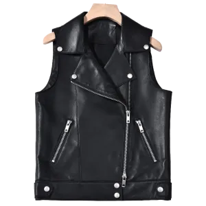 Women Asymmetrical Style Leather Vest | Womens Leather Vest