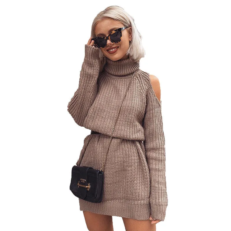 Women fashion knitted long-sleeved dress