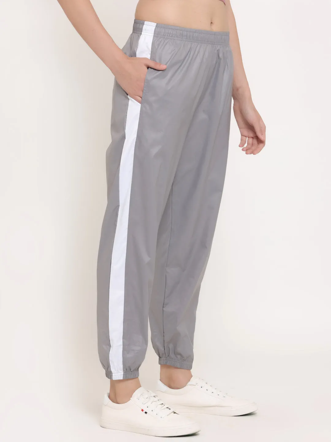 Women Grey NS Loose Fit Solid Training Woven Joggers