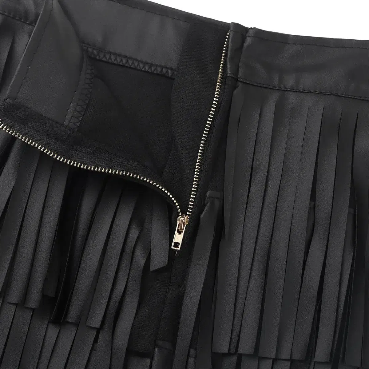 Women Leather Skirt -  Layered Fringe Tassel Skirt