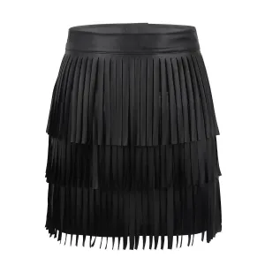 Women Leather Skirt -  Layered Fringe Tassel Skirt