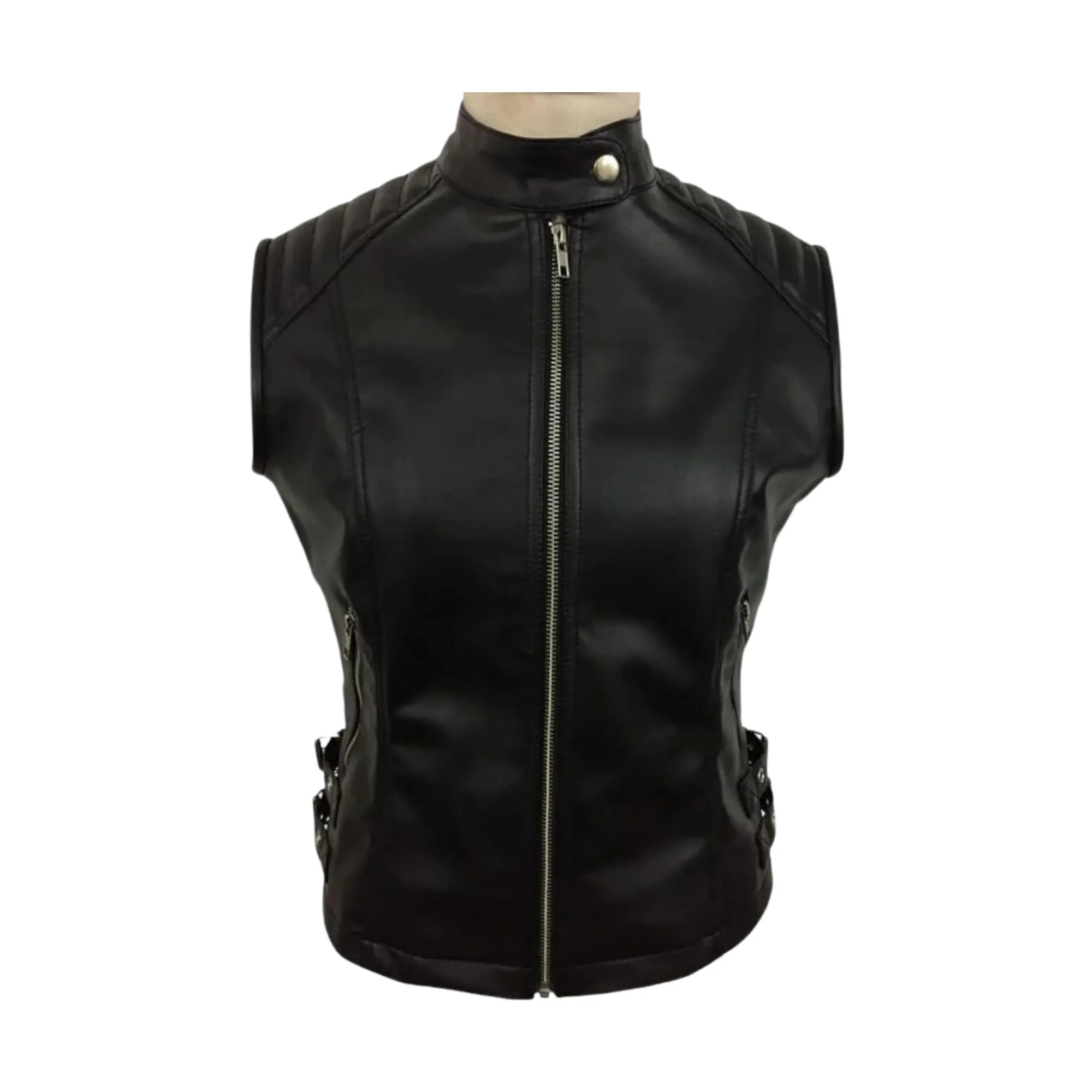 Women Motorcycle Vest - Black Leather Biker Vest