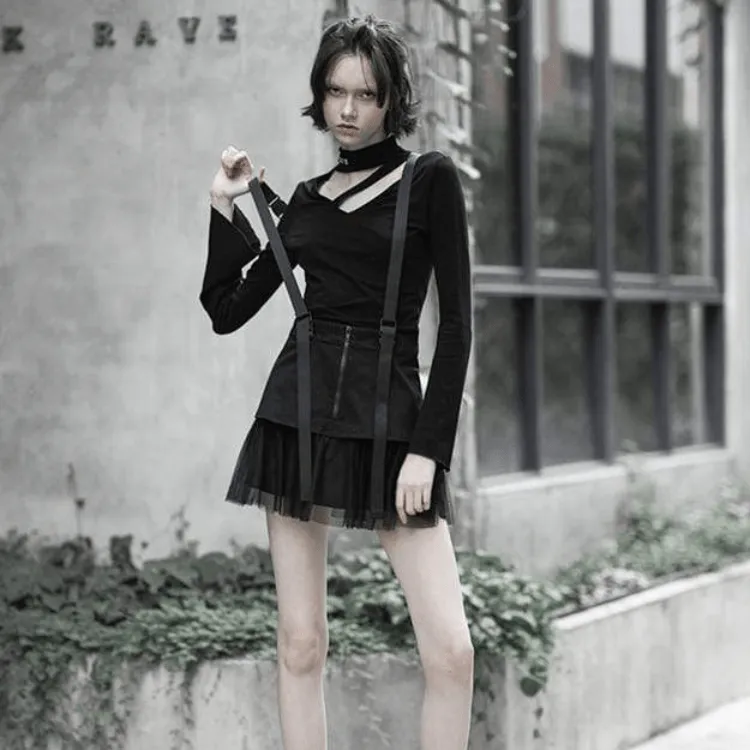 Women's Goth Multi-layered Mesh Suspender Skirt