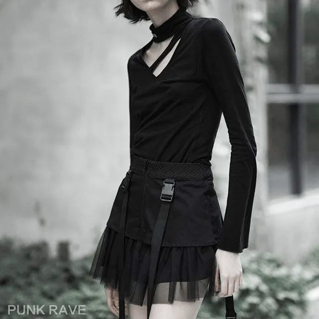 Women's Goth Multi-layered Mesh Suspender Skirt