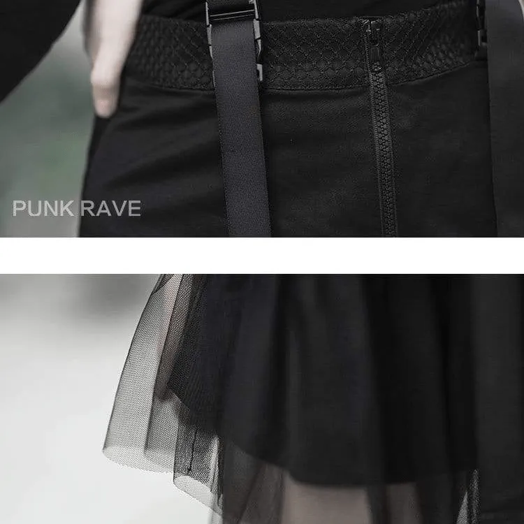 Women's Goth Multi-layered Mesh Suspender Skirt