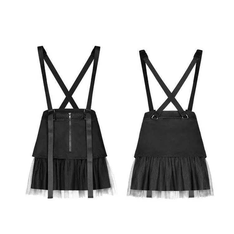 Women's Goth Multi-layered Mesh Suspender Skirt