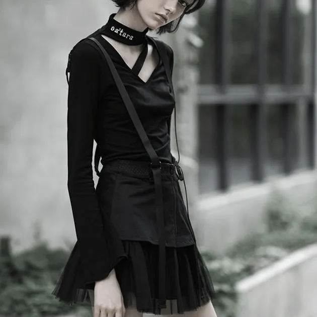 Women's Goth Multi-layered Mesh Suspender Skirt