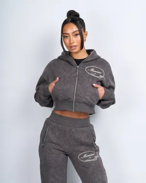 Womens Grey Round Up Cropped Hoodie