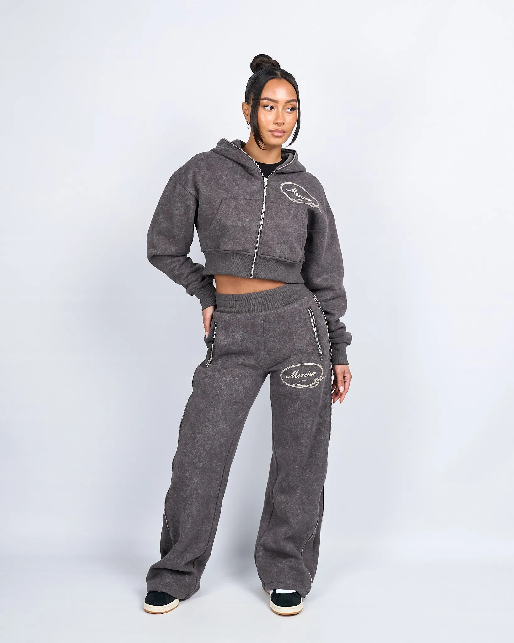 Womens Grey Round Up Cropped Hoodie