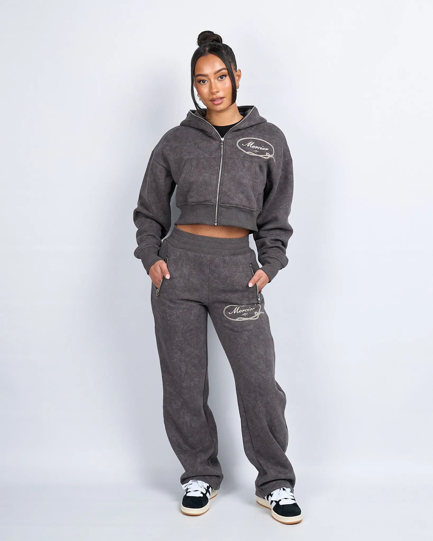 Womens Grey Round Up Cropped Hoodie